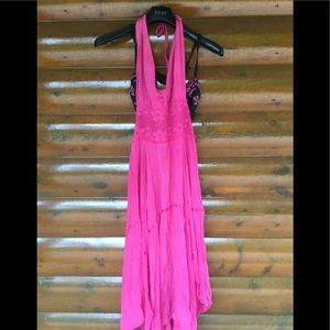 PINK HANDKERCHIEF DRESS FUSCHIA GAUZE Sz S Bohemian Vintage